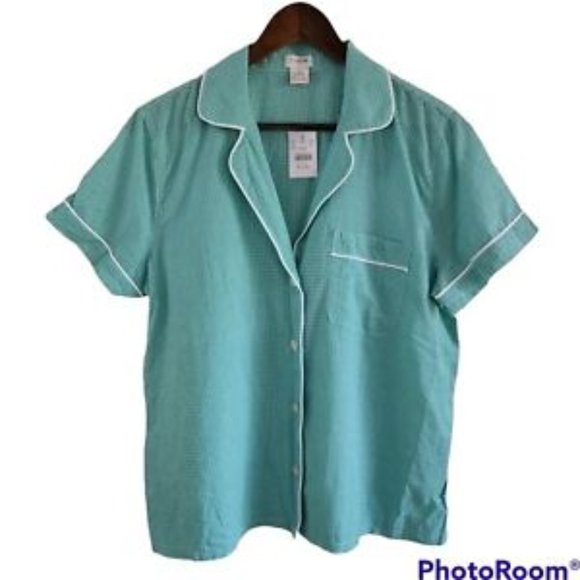 J. Crew Other - J Crew Green Gingham Pajama Top Only New With Tag Women Size L Large